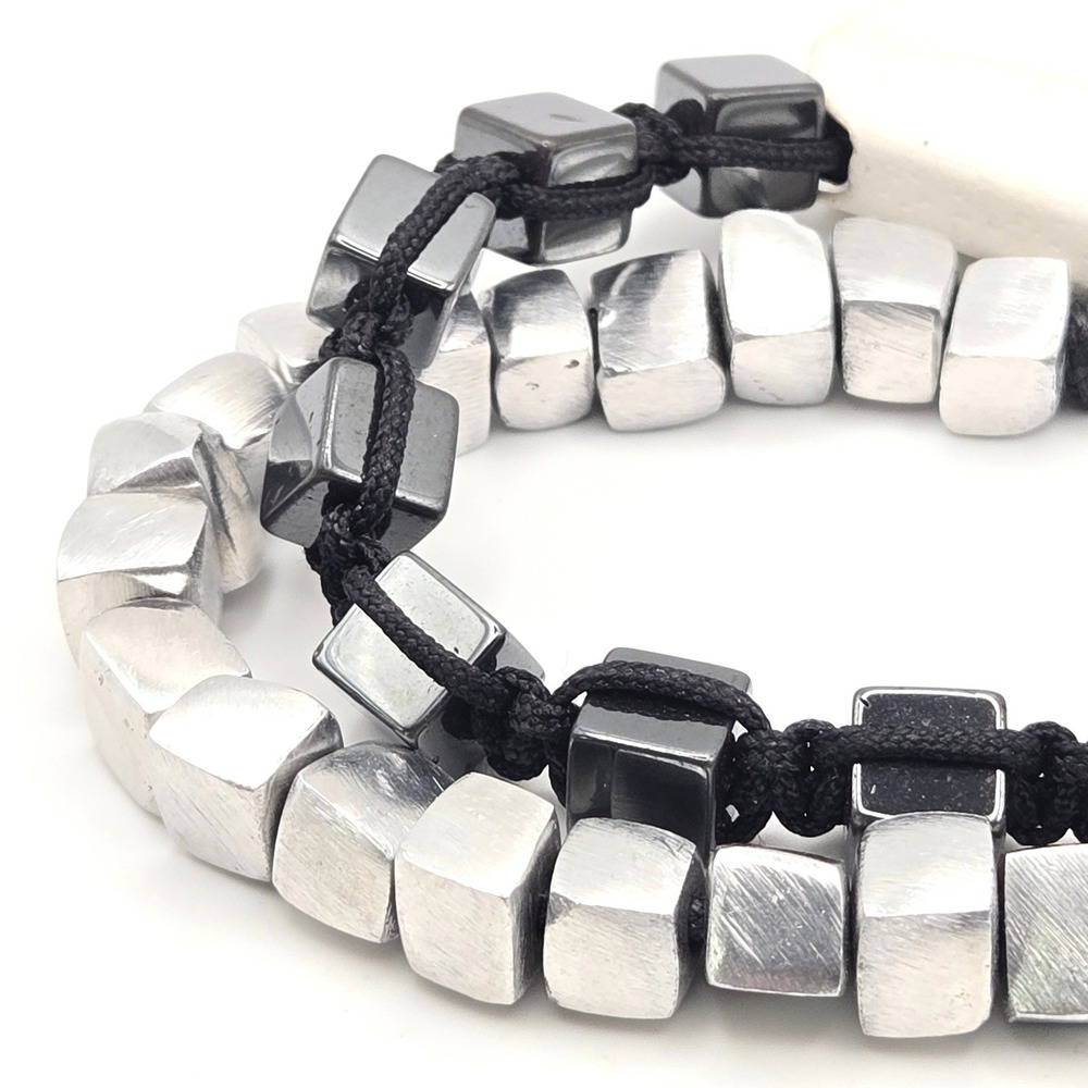 Isabella Adjustable Hematite Cube Bead Bracelet And Silver Tone‎ Aluminum Black